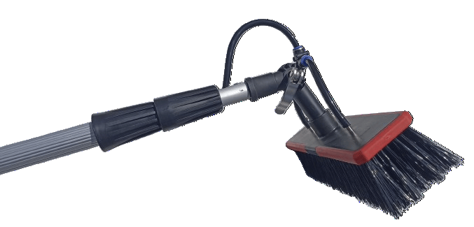 Telescopic extension pole with brush attachment for solar panel cleaning